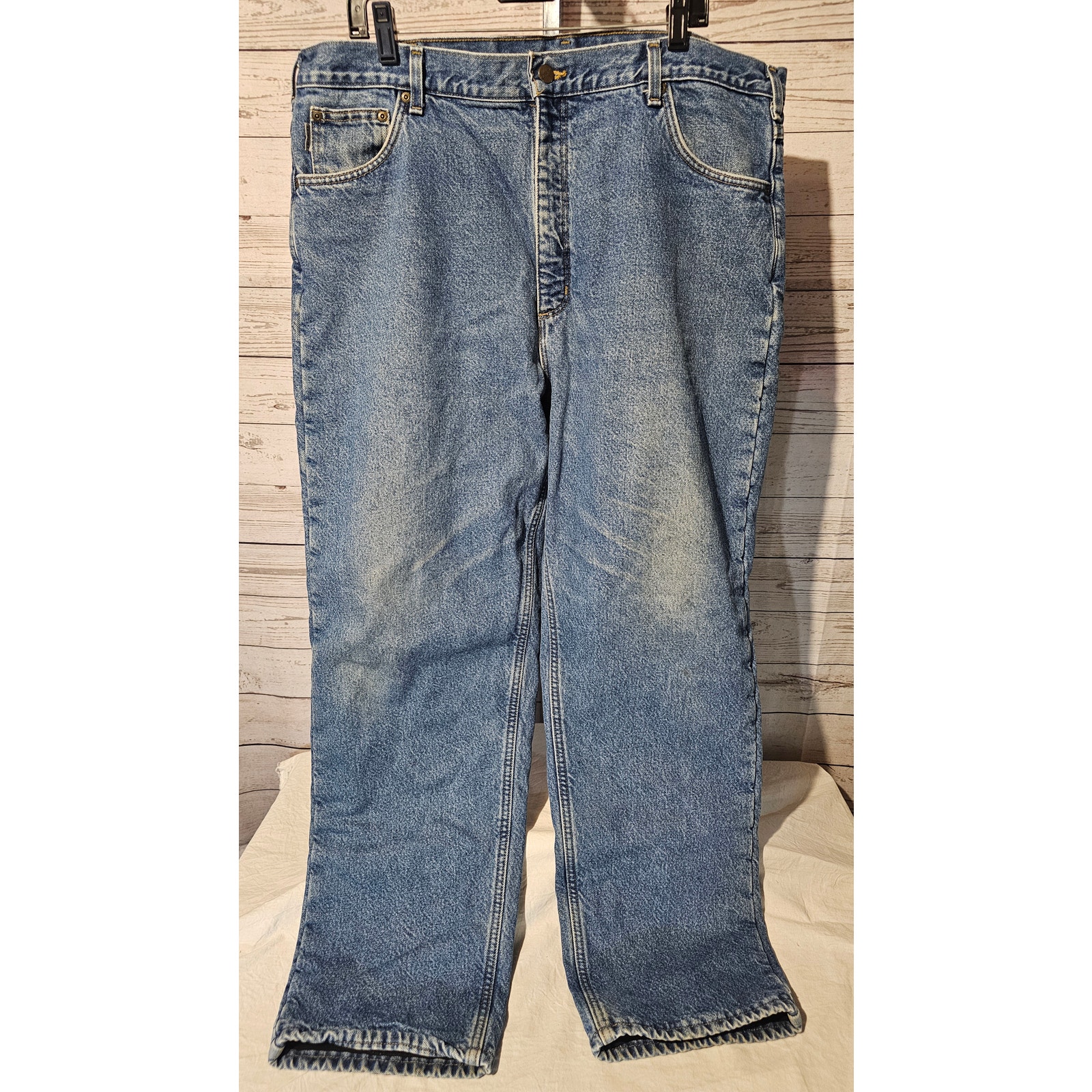 Carhartt Fleece-Lined Denim Jeans Men’s 42x32 Blue Relaxed Fit Workwear